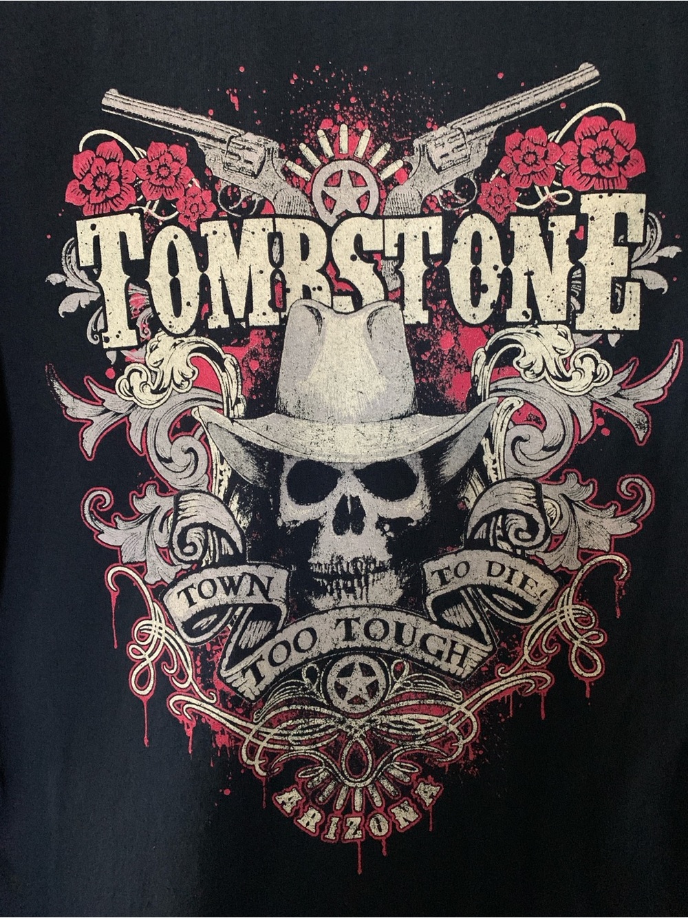 GILDAN Men’s Black Tombstone Town To Tough To Die Short Sleeve T-Shirt Large